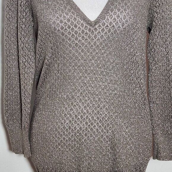 The Limited Taupe Open Knit Sweater with Metallic Gold Accents Size Medium - Picture 4 of 9